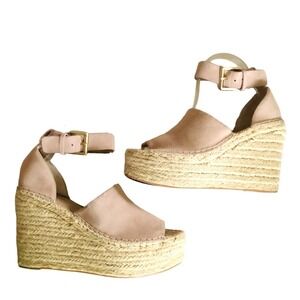 Marc Fisher Wedge Sandals Women's 7.5 Blush Pink Open Toe Espadrille Suede